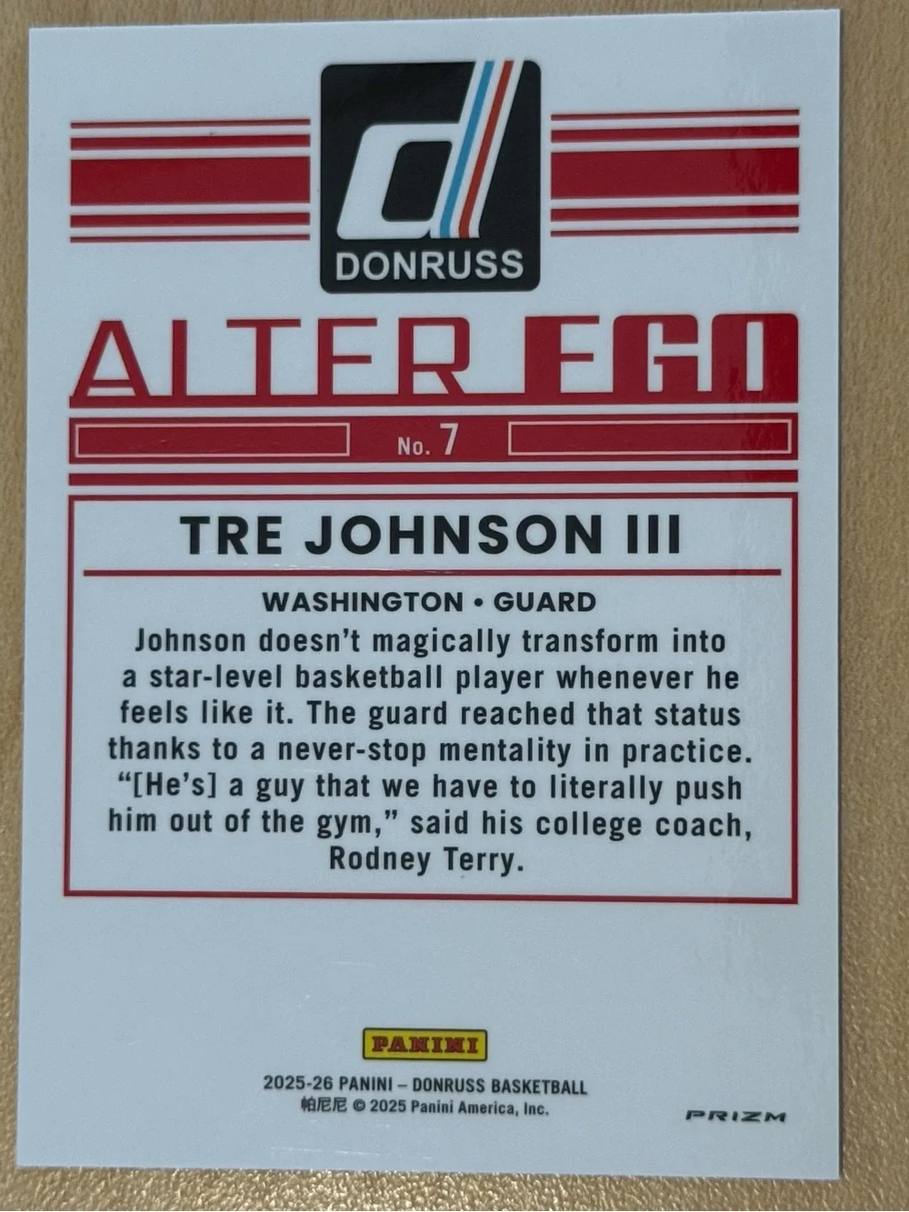 2025-26 Donruss  Tre Johnson III Alter Ego SSP